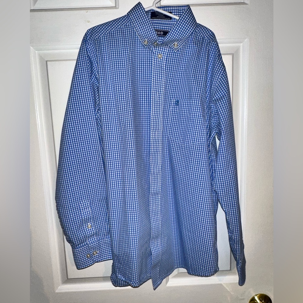 Boys blue checkered long sleeve button down